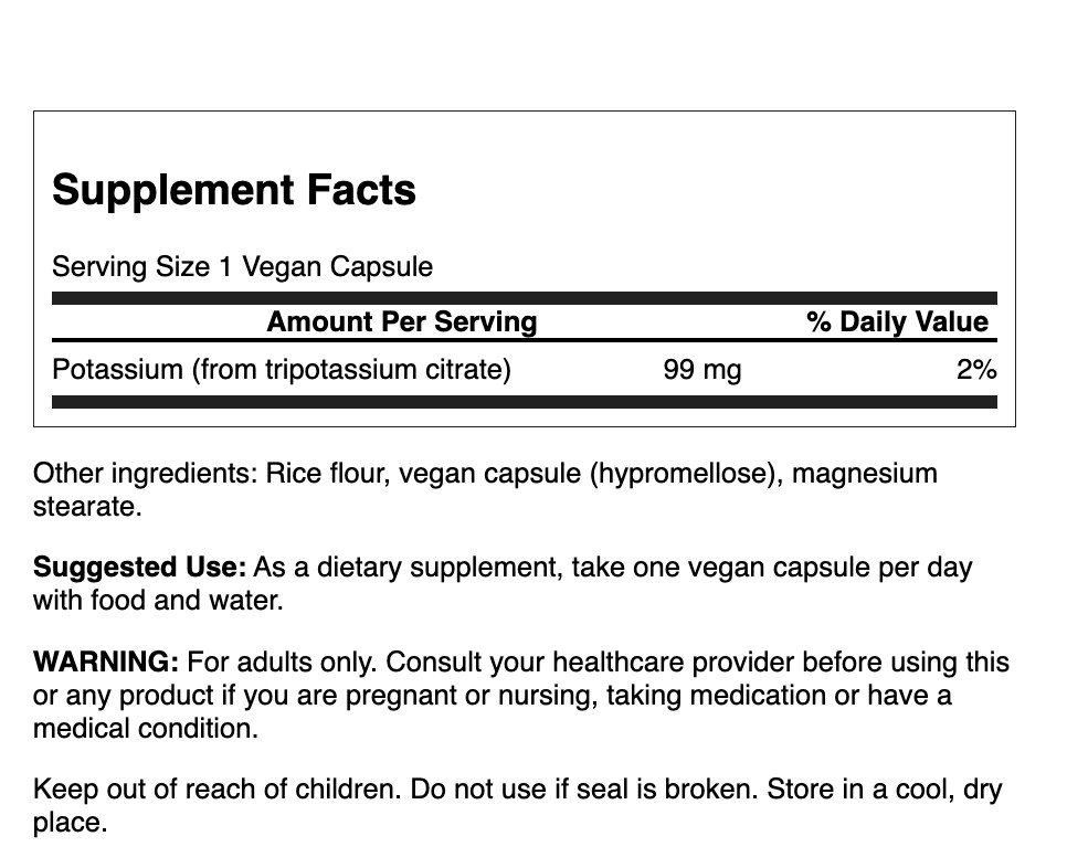 Swanson Mineral Supplements Potassium Citrate 99 mg Capsule 120ct