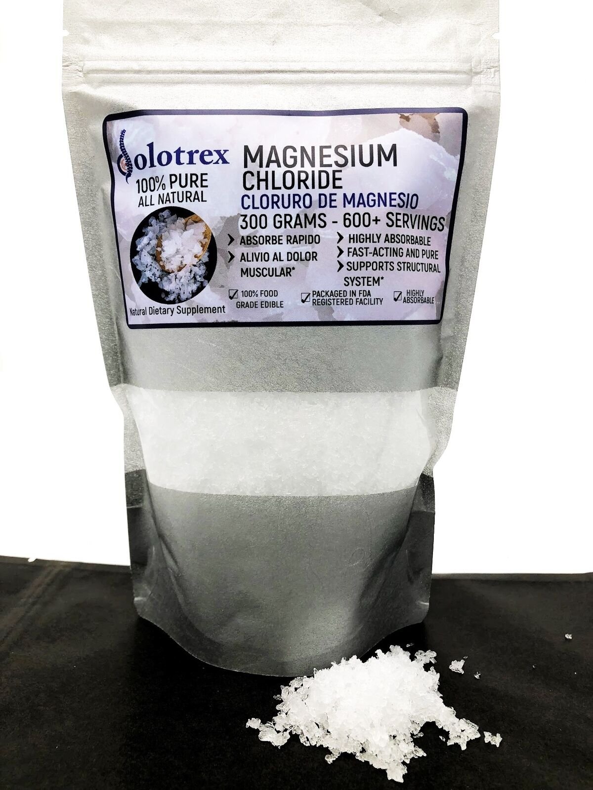 Cloruro de Magnesio 100% PURE Magnesium Chloride 300g Over 600 Servings 0.66 LBS