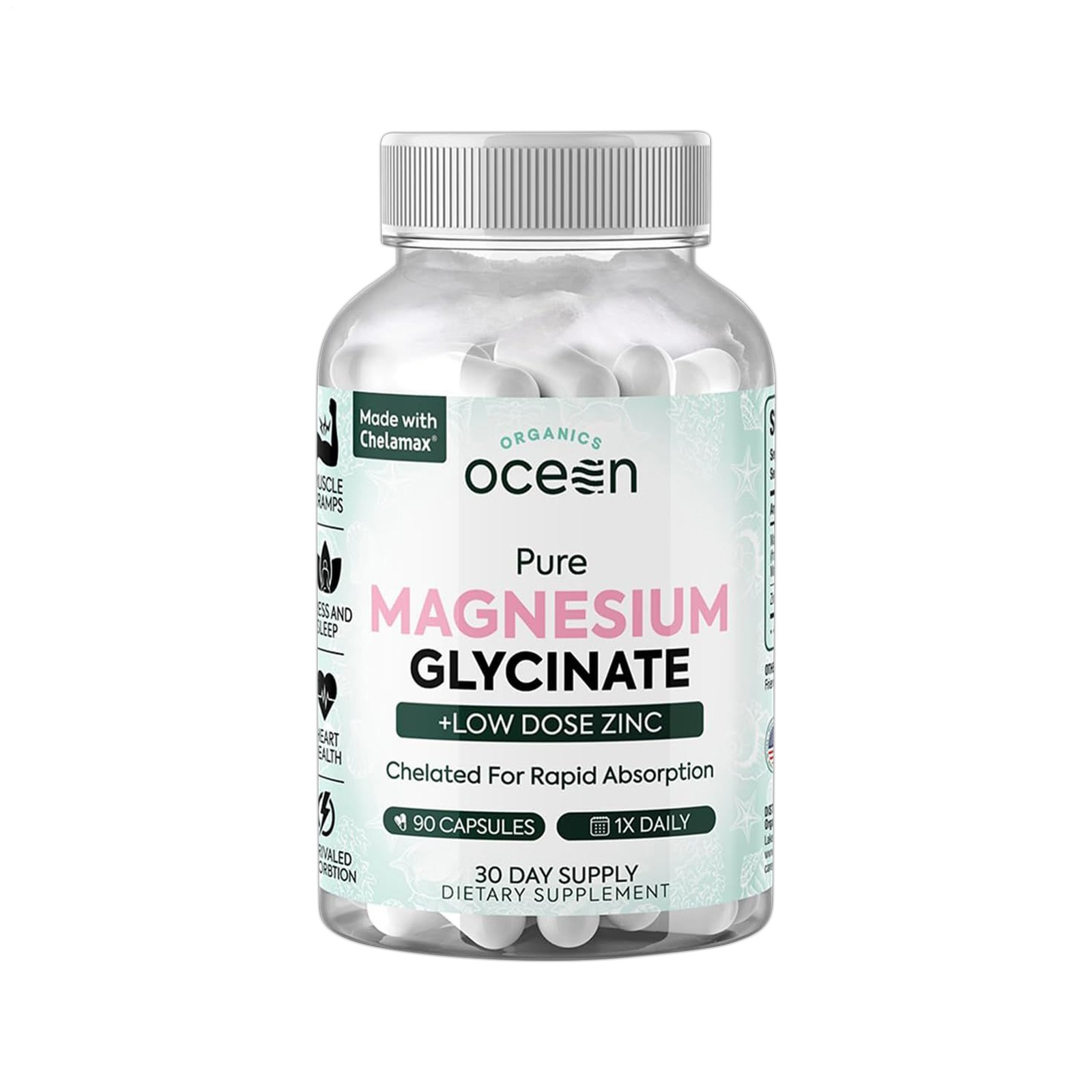 1 Pack Organics Ocean Pure Magnesium Glycinate Low Dose Zinc Chelated 90 Capsule