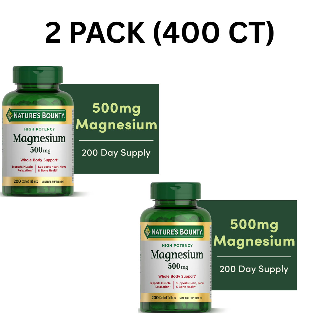 2 Pack Nature’s Bounty Magnesium Oxide 500mg 200 Tablets Bone & Heart