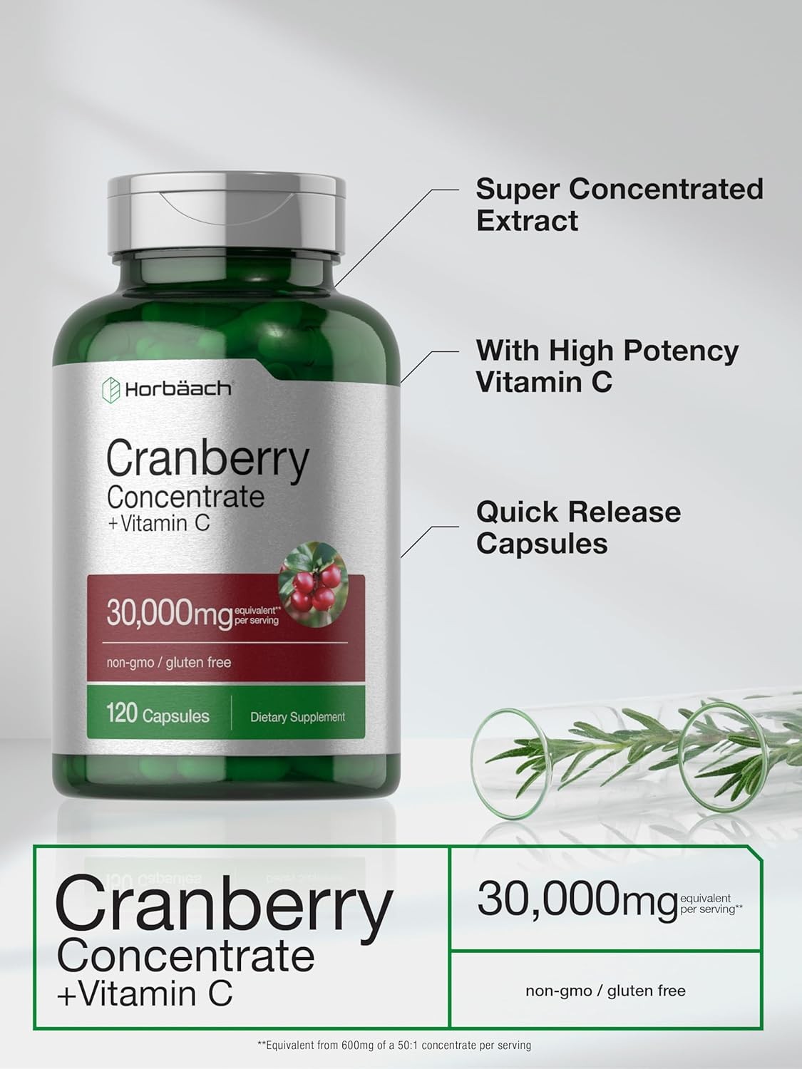 Cranberry Pills | 150 Capsules | 30,000 mg + Vitamin C | by Horbaach