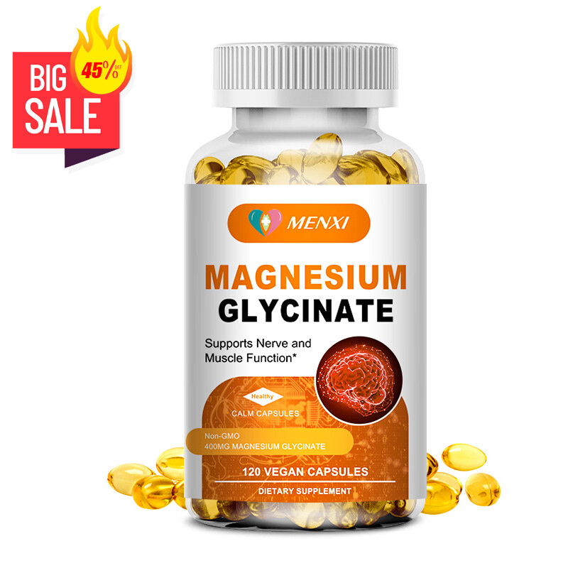 Magnesium Glycinate Capsules 400mg High Absorption Chelated by MENXI 120 Pills