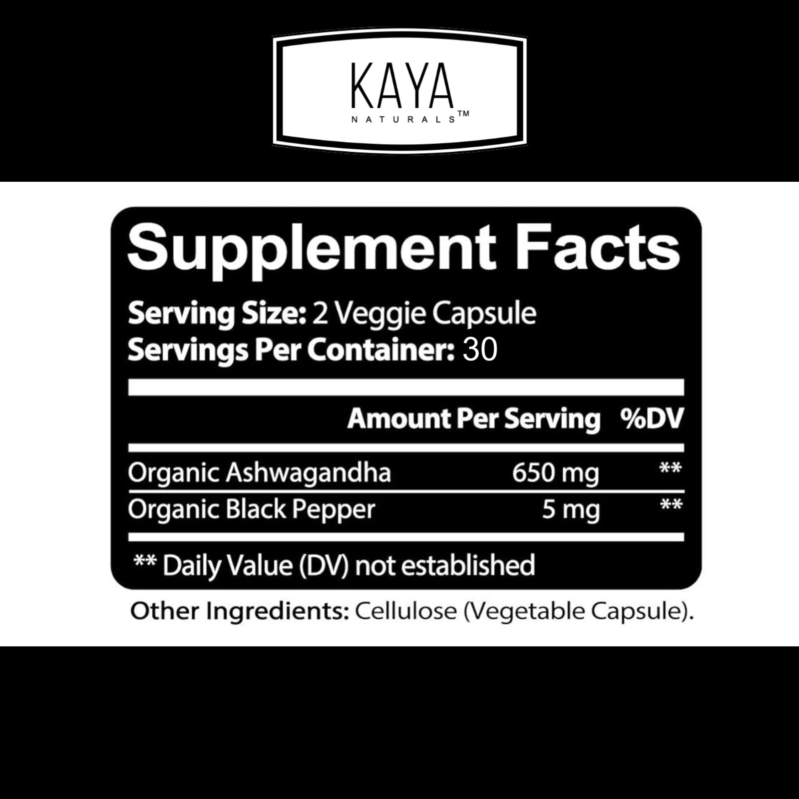 Organic Ashwagandha Capsules 1300mg Supplement w/ Black Pepper Root Powder