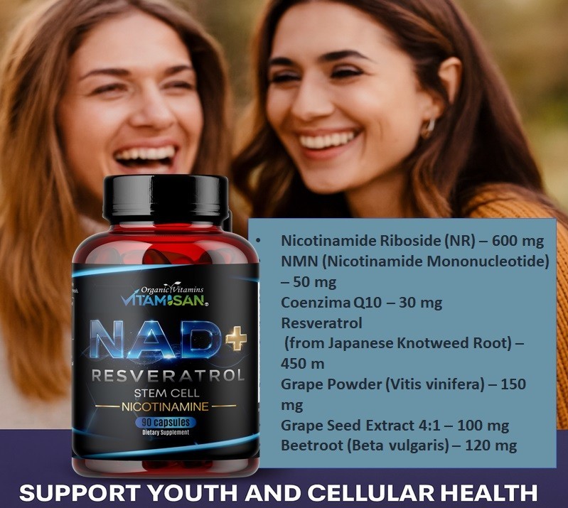 Resveratrol Cq10 NAD 1100mg, 90 Capsules Anti-Aging Antioxidants, Brain Support