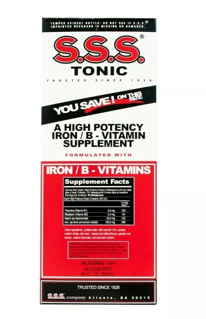 3 Pack S.S.S. Tonic Liquid, High Potency Iron, Vitamin B Supplement, 20 oz Each