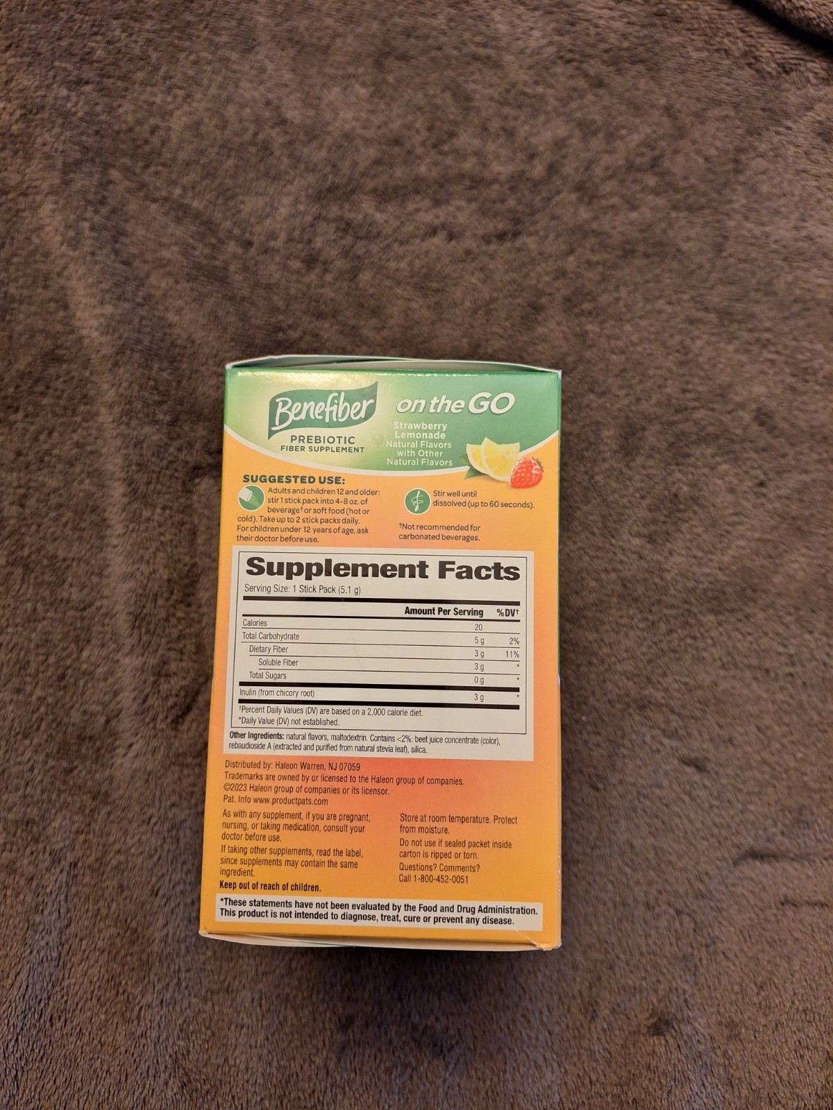 Benefiber On The Go Prebiotic Fiber Supp Strawberry Lemonade 36 Pack Exp 09/2027