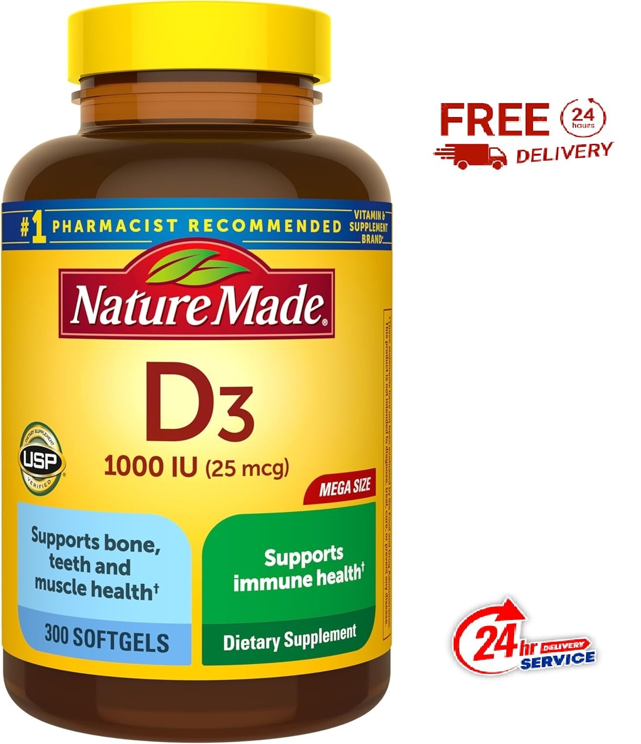 Nature Made Vitamin D3 1000 Iu Softgels 300 Count Bone Immune Muscle Support