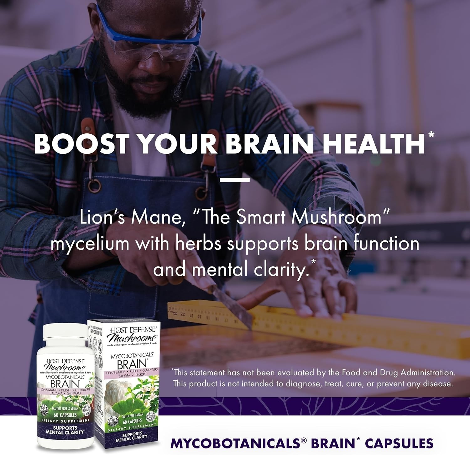 Host Defense MycoBotanicals® Brain – 60 Veg Capsules – Pack of 4