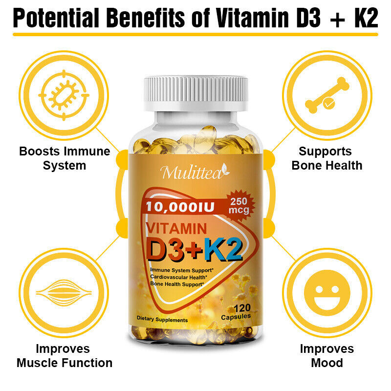 Vitamin K2 (MK7) with D3 10,000 IU Supplement, BioPerine Capsules, Immune Health