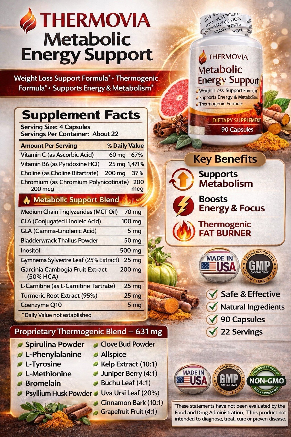 THERMOVIA Weight Management & Energy Metabolism Support Supplement 90 Capsules