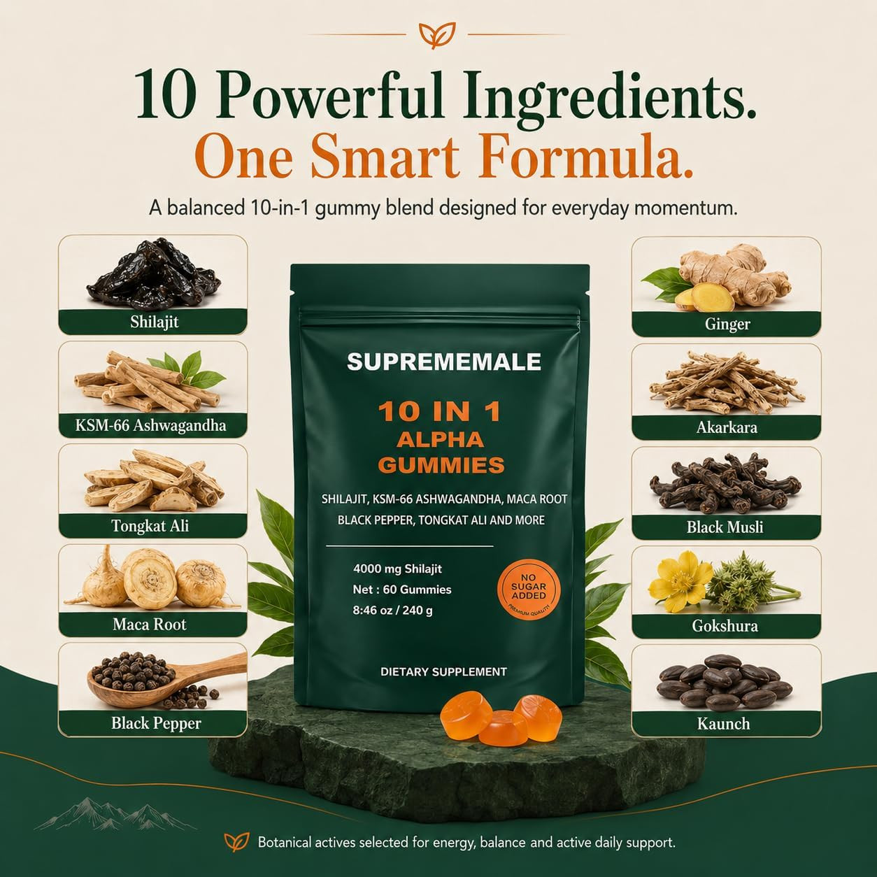 SupremeMale 10 in 1 Alpha Gummies – 4000 mg Herbal Performance Blend US SELLER