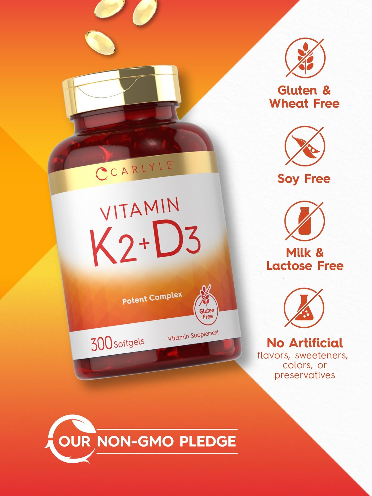 Carlyle Vitamin K2 D3 Supplement | 300 Softgels | 300 Count (Pack of 1)