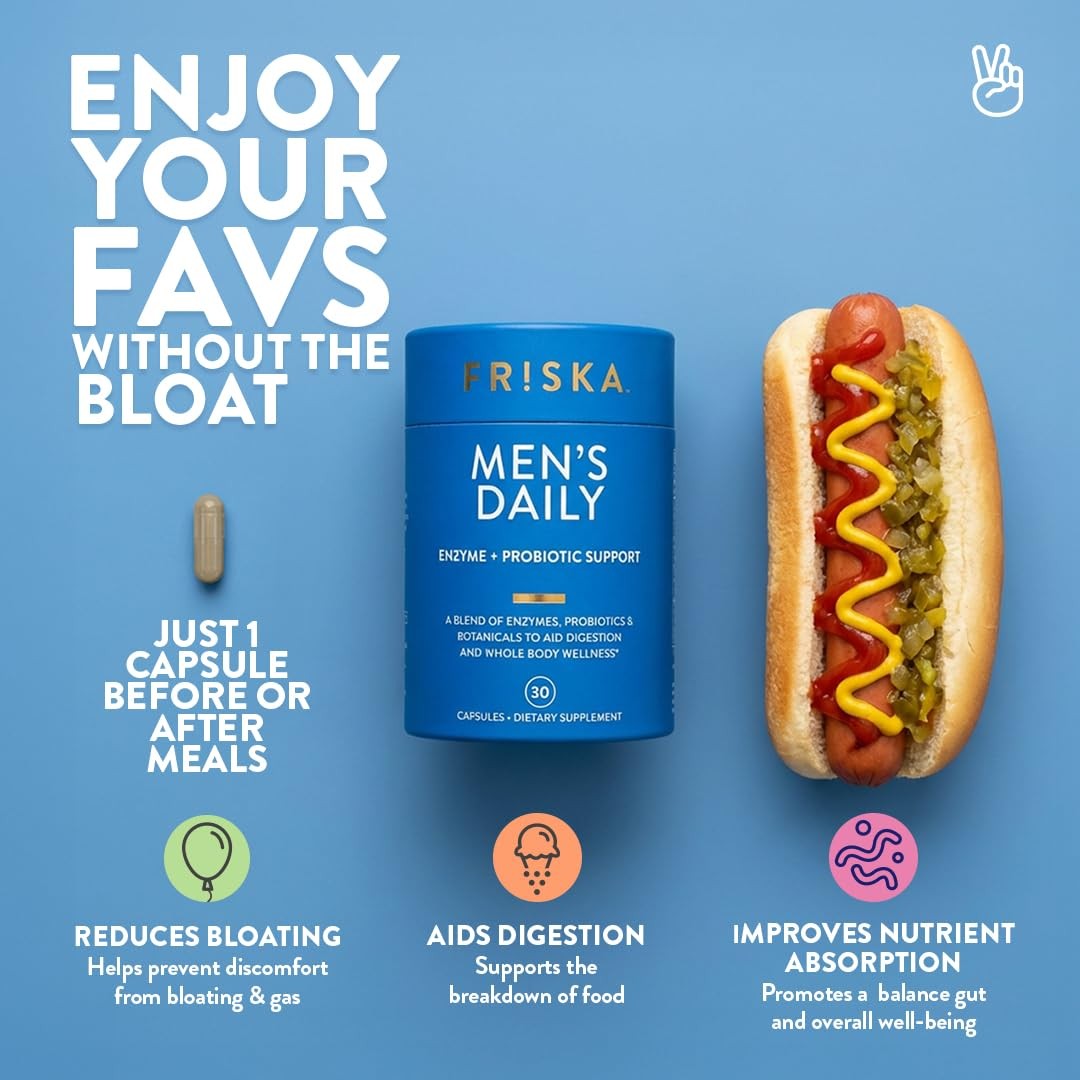 Friska Daily Digestive Enzymes with Probiotics for Men – Helps Break Down Pro…