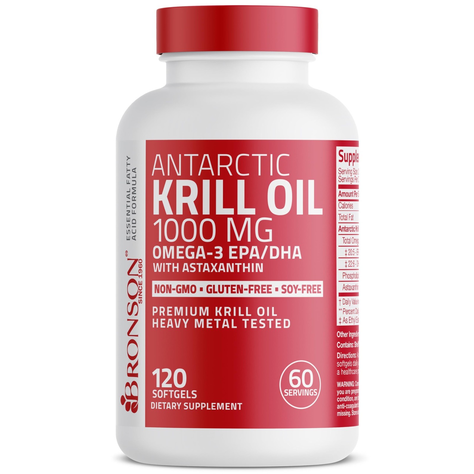 Krill Oil 1000mg Omega-3 Softgels – EPA, DHA, Astaxanthin, Non-GMO, Gluten Free