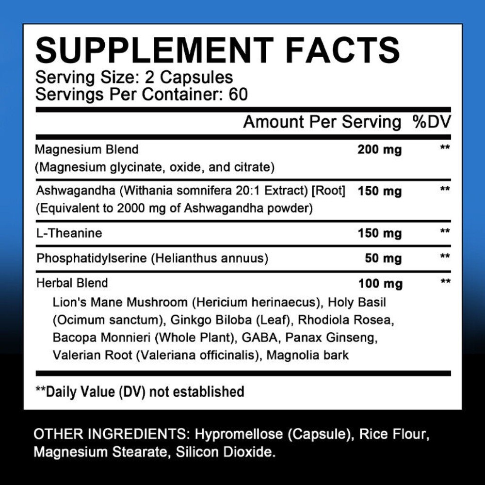 Cortisol Supplement Magnesium Blend 200mg L Theanine 150mg 120 Pills Non GMO