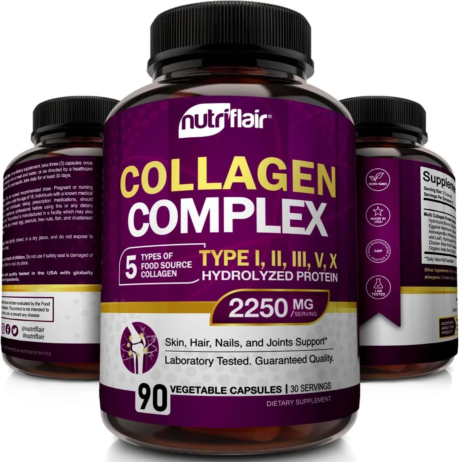 Multi Collagen Peptides Supplement 2250Mg with Types I II III V X