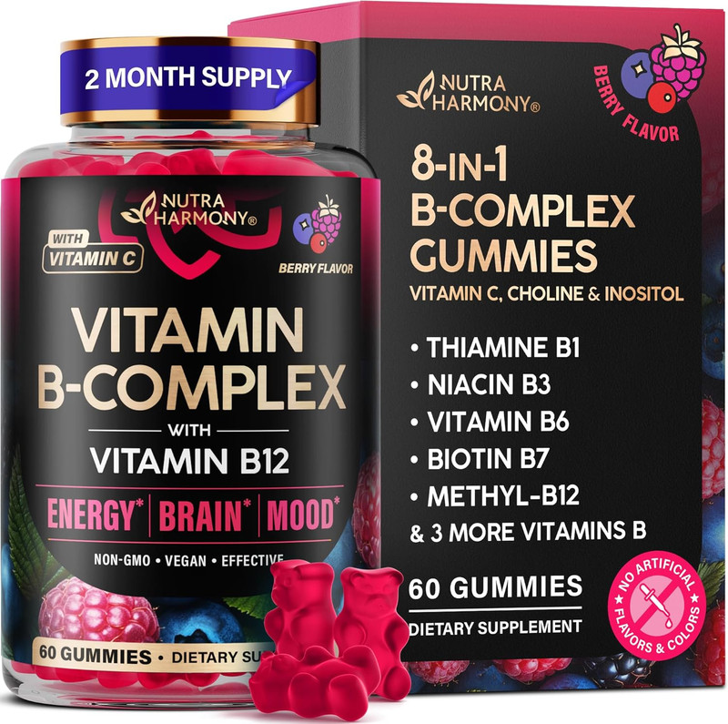 Men Women Enhance Vitality Vitamin B-Complex Gummies with 8 Essential Vitamins