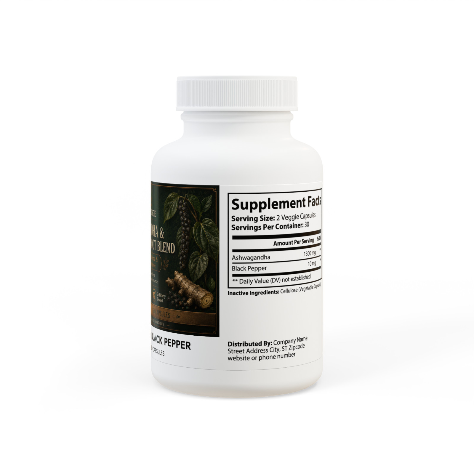 Ashwagandha Black Pepper Root Blend 60 Capsules Stress Balance Vegan Non-GMO