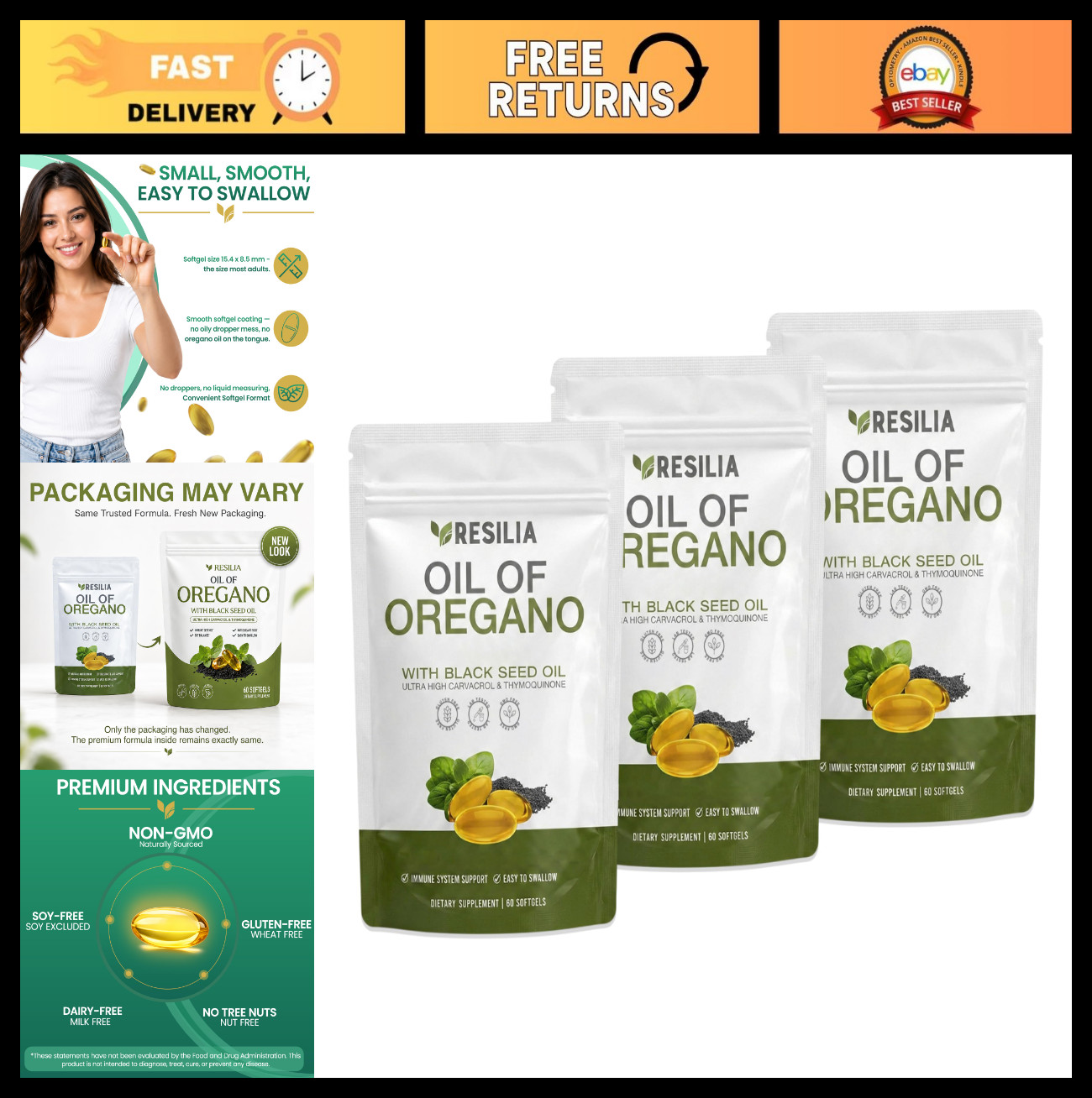 Oil of Oregano Softgels with Black Seed Oil – 180 Non-GMO, Gluten-Free, Soy-Free