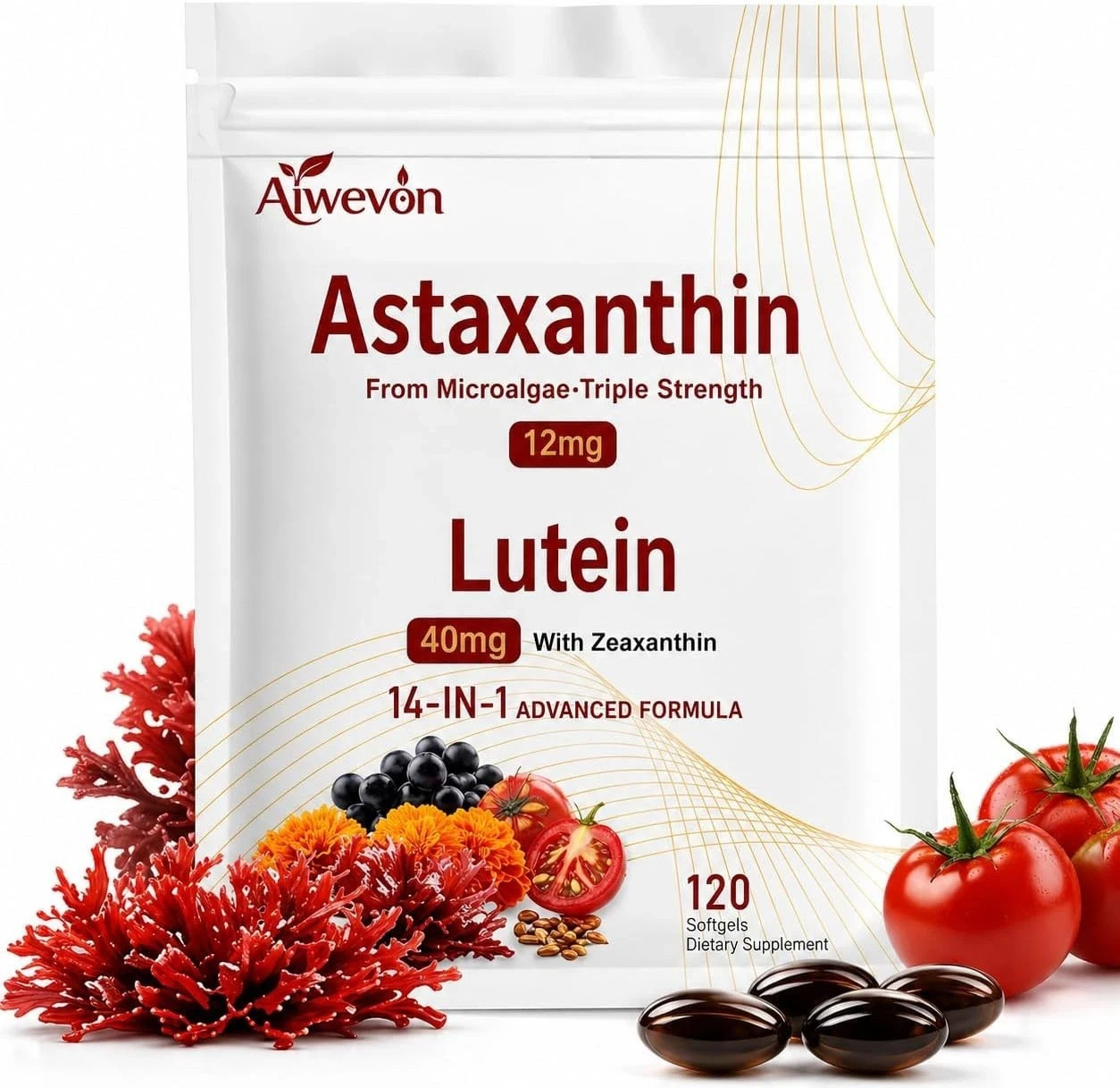 14-in-1 Astaxanthin 24mg & Lutein 40mg with Zeaxanthin Supplements