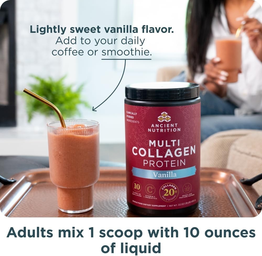 Ancient Nutrition Multi Collagen Protein Powder Vanilla 24 Servings Hydrolyzed