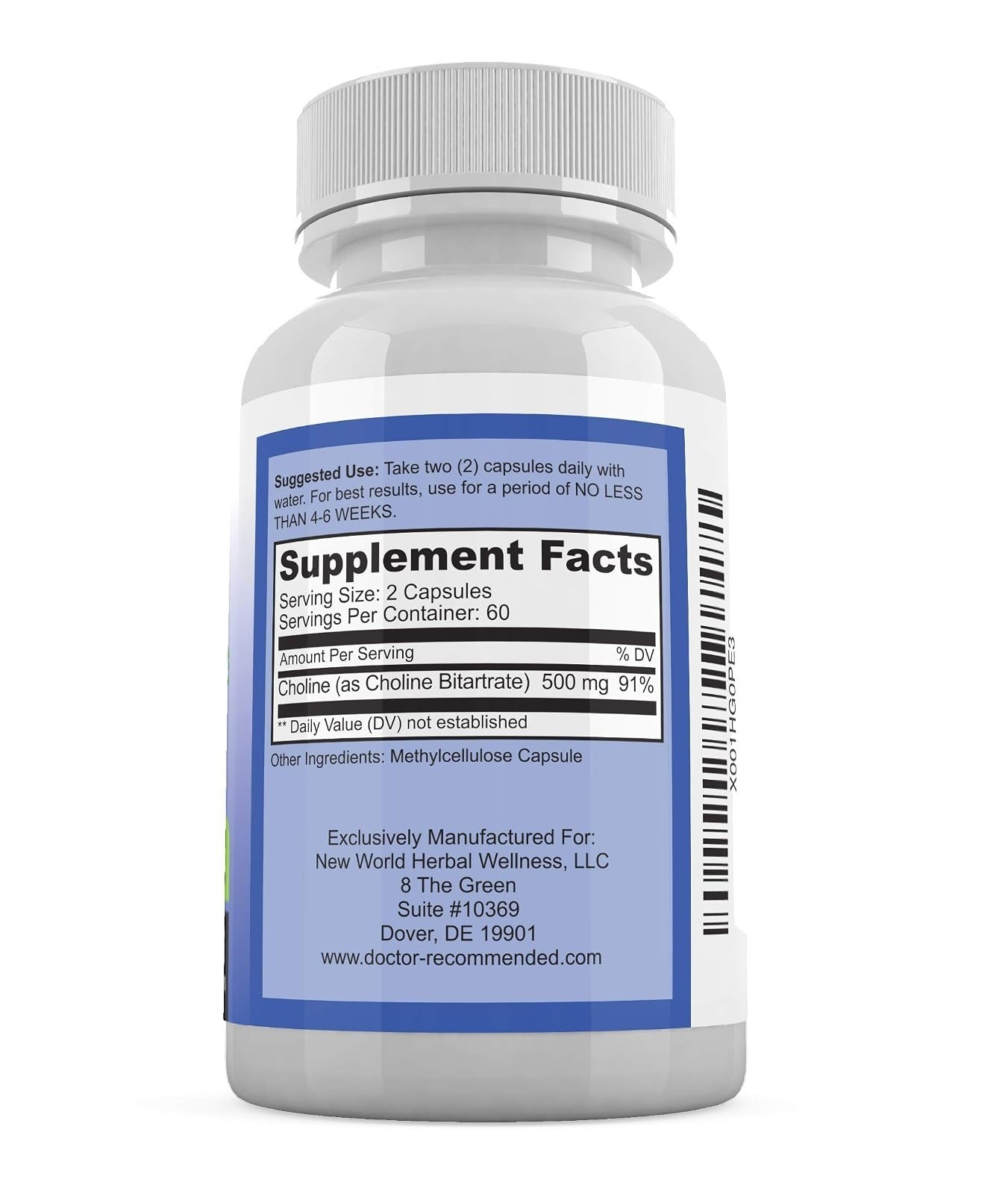 Premium Choline – 500 mg – 120 Veggie Capsules – Supports Cognitive Health, Memo