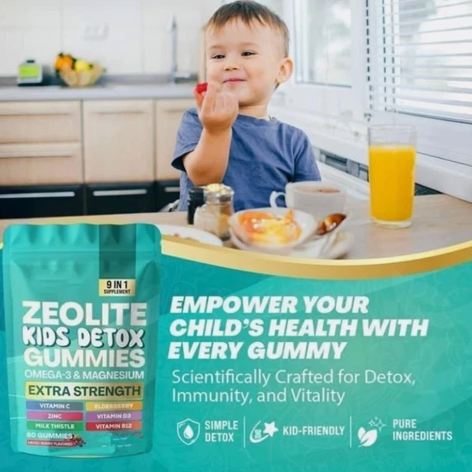 Detox Gummies Kids All-in-One Mixed Berry Flavored Zeolite 60 Gummies