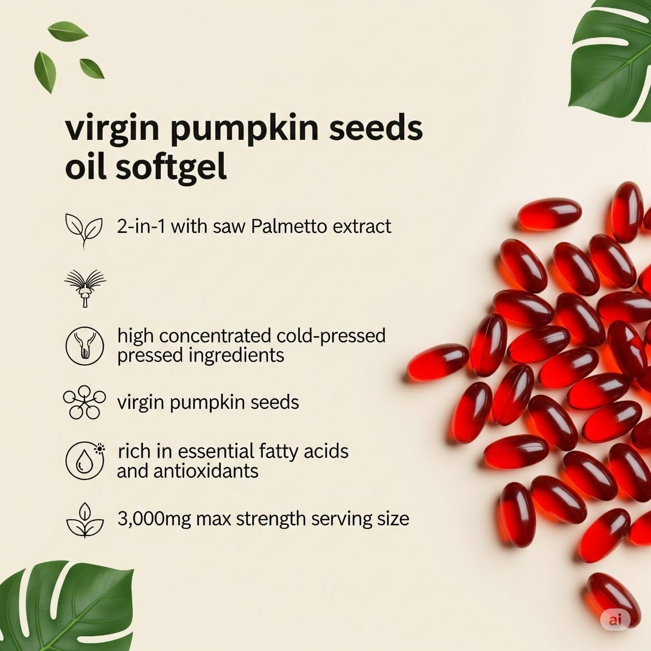 Pumpkin Seed Oil & Saw Palmetto 3000mg – 300 Softgels | Cold Pressed, Non-GMO |
