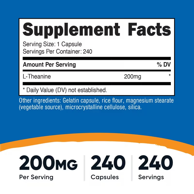 Nutricost L-Theanine 200mg, 240 Capsules – Double 240 Count (Pack of 1), Ice