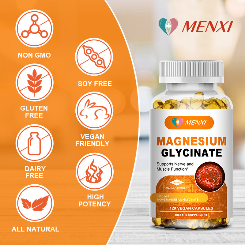 Magnesium Glycinate Capsules 400mg High Absorption Chelated by MENXI 120 Pills