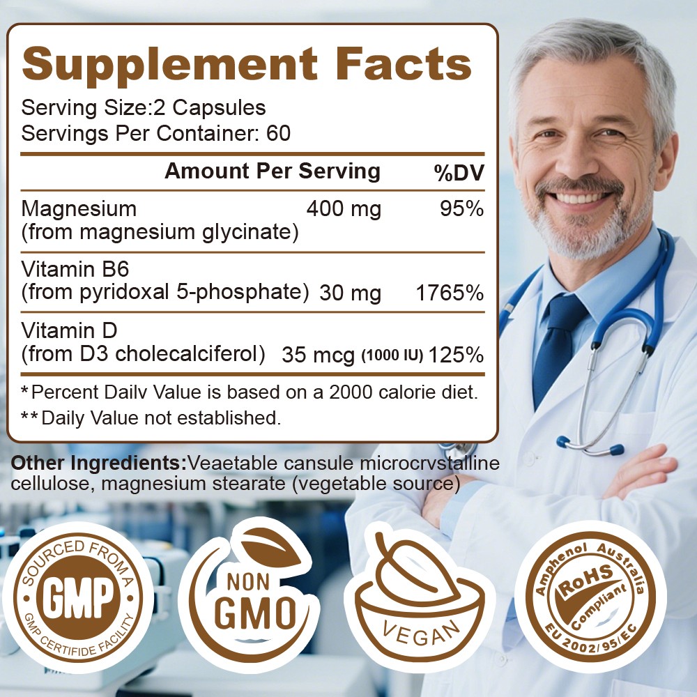 Magnesium Glycinate 400mg – Chelated High Absorption, Gluten-Free, Non-GMO