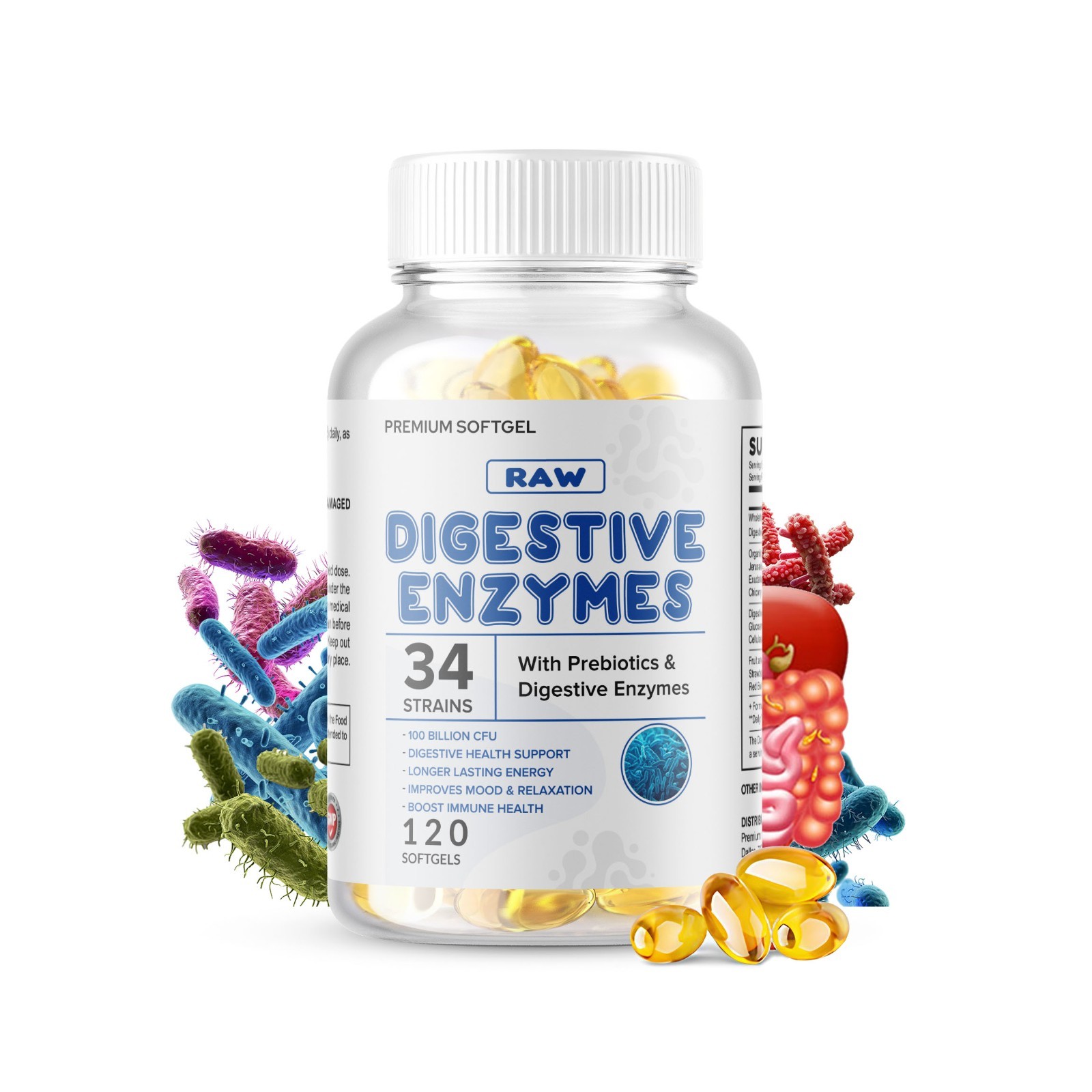 Digestive Enzymes Prebiotic & Probiotics Gas, Constipation & Bloating Relief 100