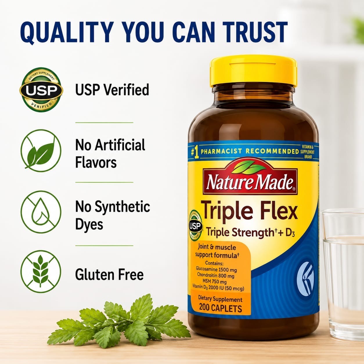 Nature Made Triple Flex Triple Strength 200 Caplets Joint Support Pack of 2