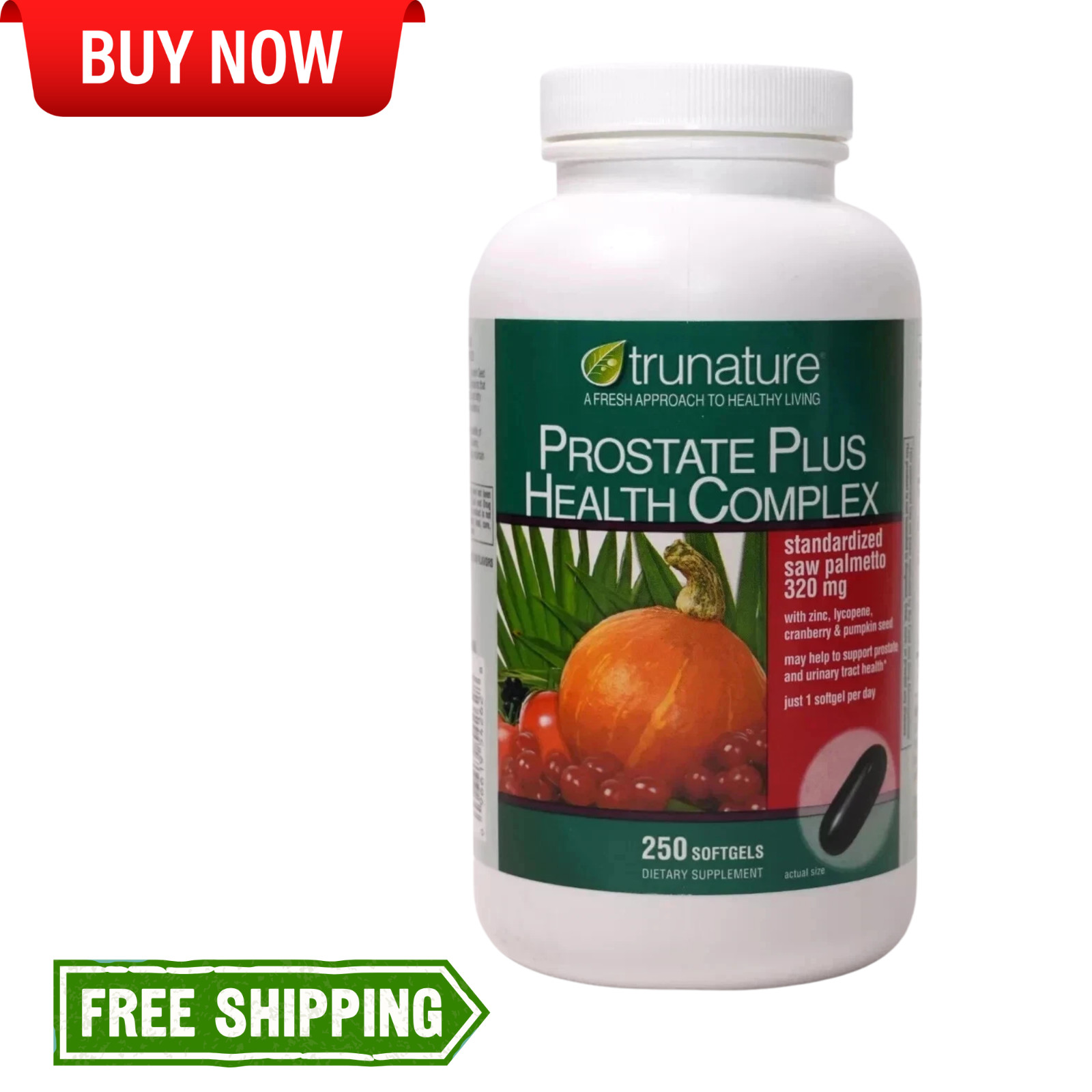 Trunature PROSTATE PLUS HEALTH COMPLEX Saw Palmetto featuring Zinc 250 Softgels