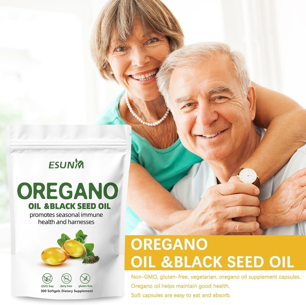 ESUNM Oil of Oregano Softgels 6000mg with Black Seed Oil 300 Capsules