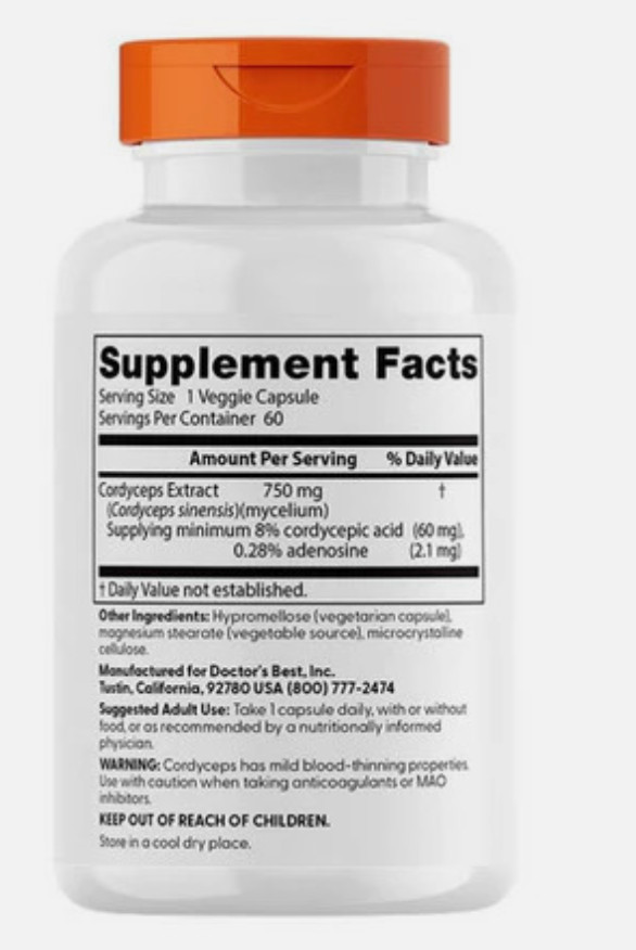 Doctor’s Best Ultra Cordyceps 60 Veggie Caps 750 mg EXP 08/2026
