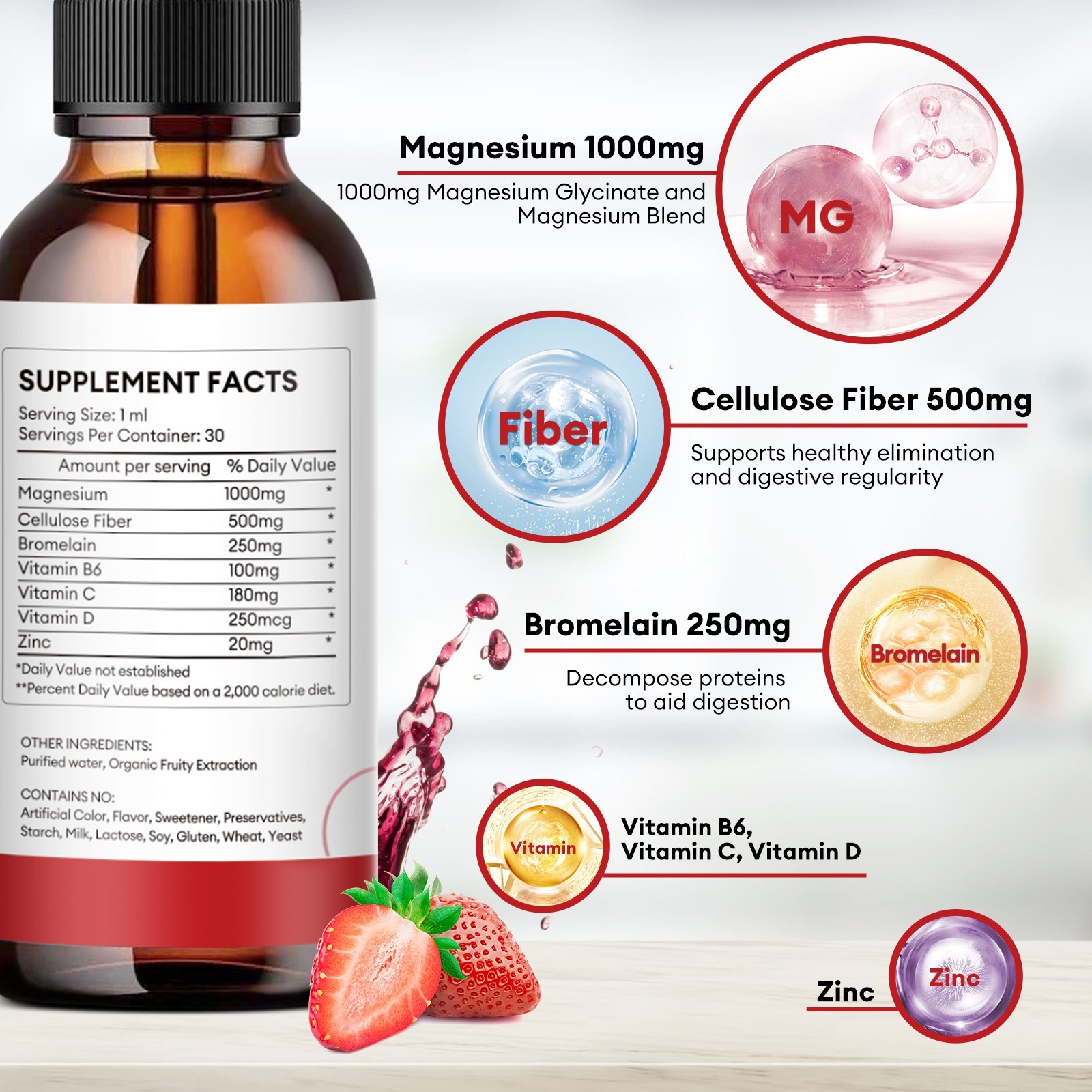 Magnesium Liquid Drops, Magnesium Glycinate,Improve Sleep,Anxiety Relief 60ml