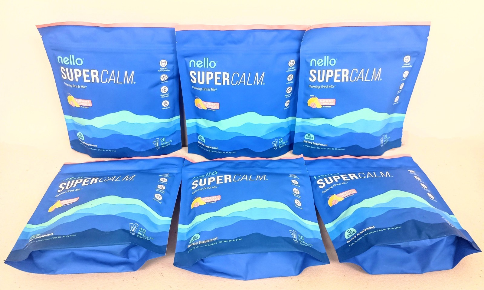 6 Pack Nello Supercalm Super Calm Drink Mix Raspberry Lemonade BB 02/2027