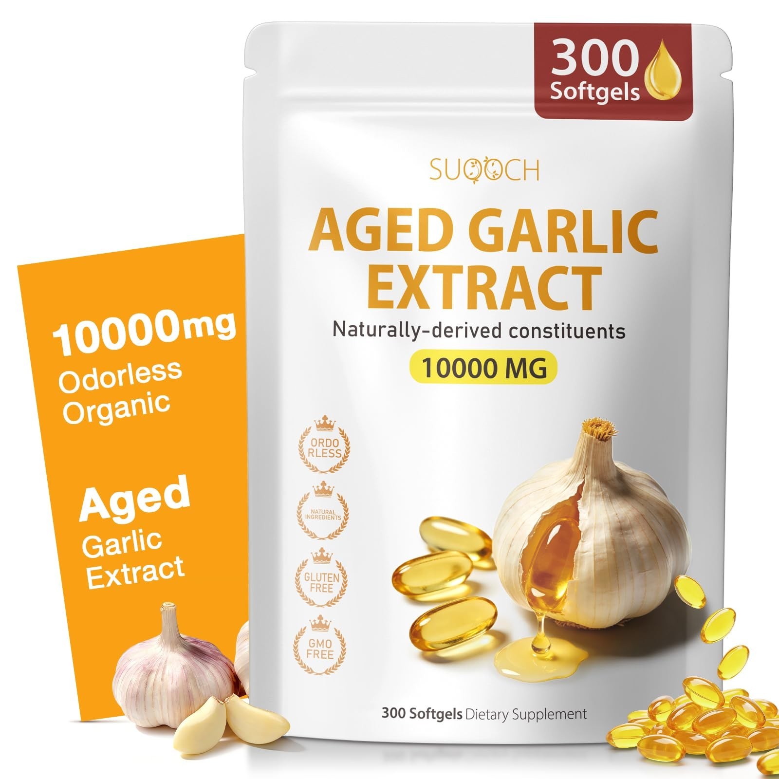 Aged Garlic Extract 300 Count – Non-GMO Softgels for Daily Wellness & Heart Heal