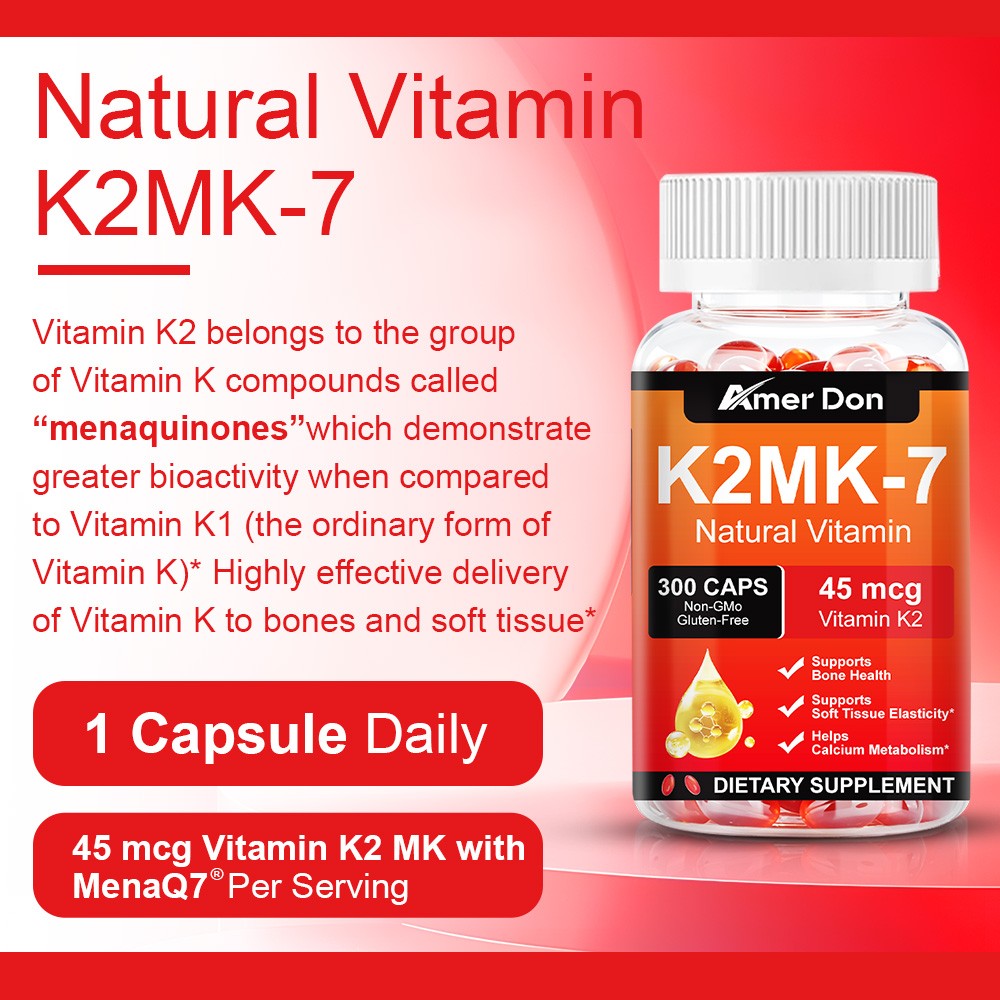 Amer Don Vitamin K2 MK-7 45 mcg, 300 Softgels – Gluten Free and Non-GMO MK7
