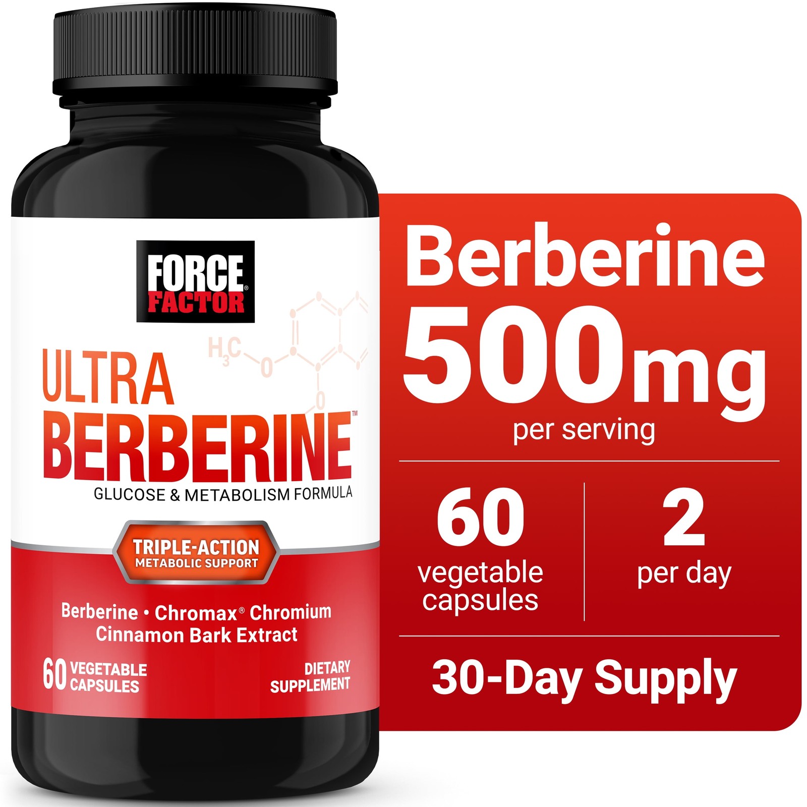 Force Factor Ultra Berberine, 500mg Berberine HCl, Cinnamon & Chromium