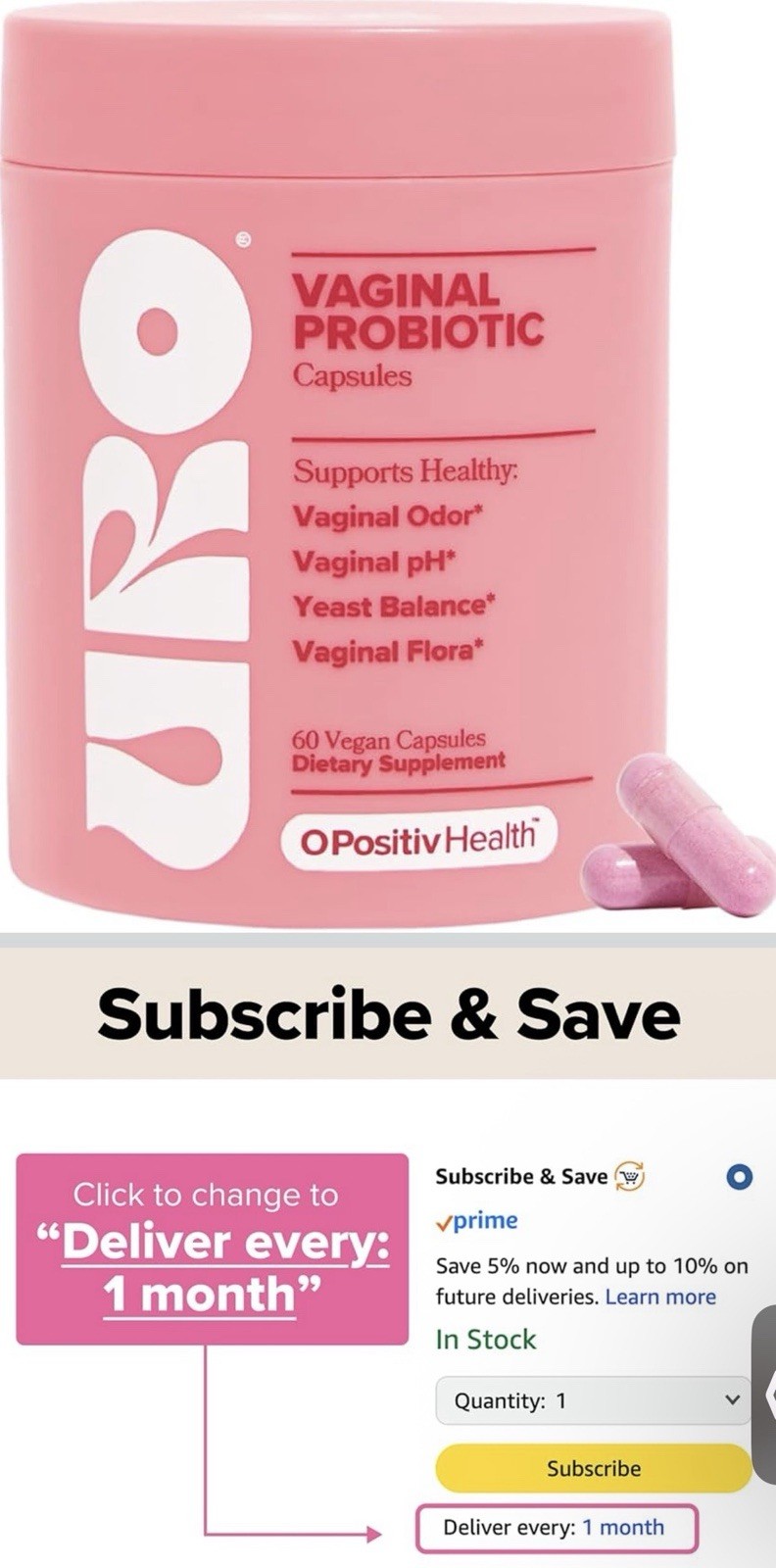 URO Vaginal Probiotic Capsules 60 Count Vegan Women’s Health Supplement