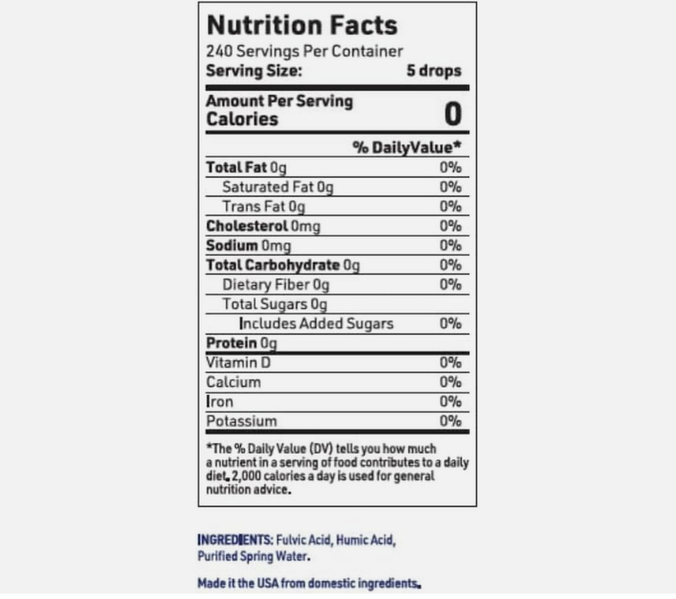 Fulvic Humic Acid 75 + Trace Minerals Liquid Supplement – Plant Derived in USA