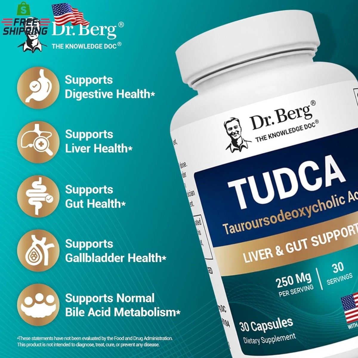 Dr. Berg TUDCA Supplement (Tauroursodeoxycholic Acid) – strong Formula for Liv