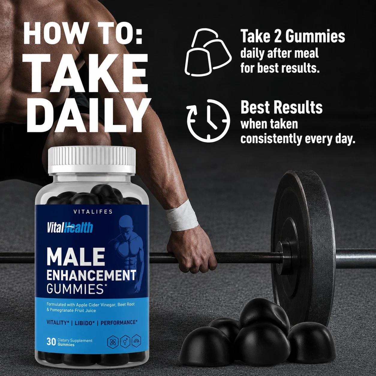 (3 Pack) VitalHealth Gummys Male Health Support Vitamin Vital Health 30 Gummies