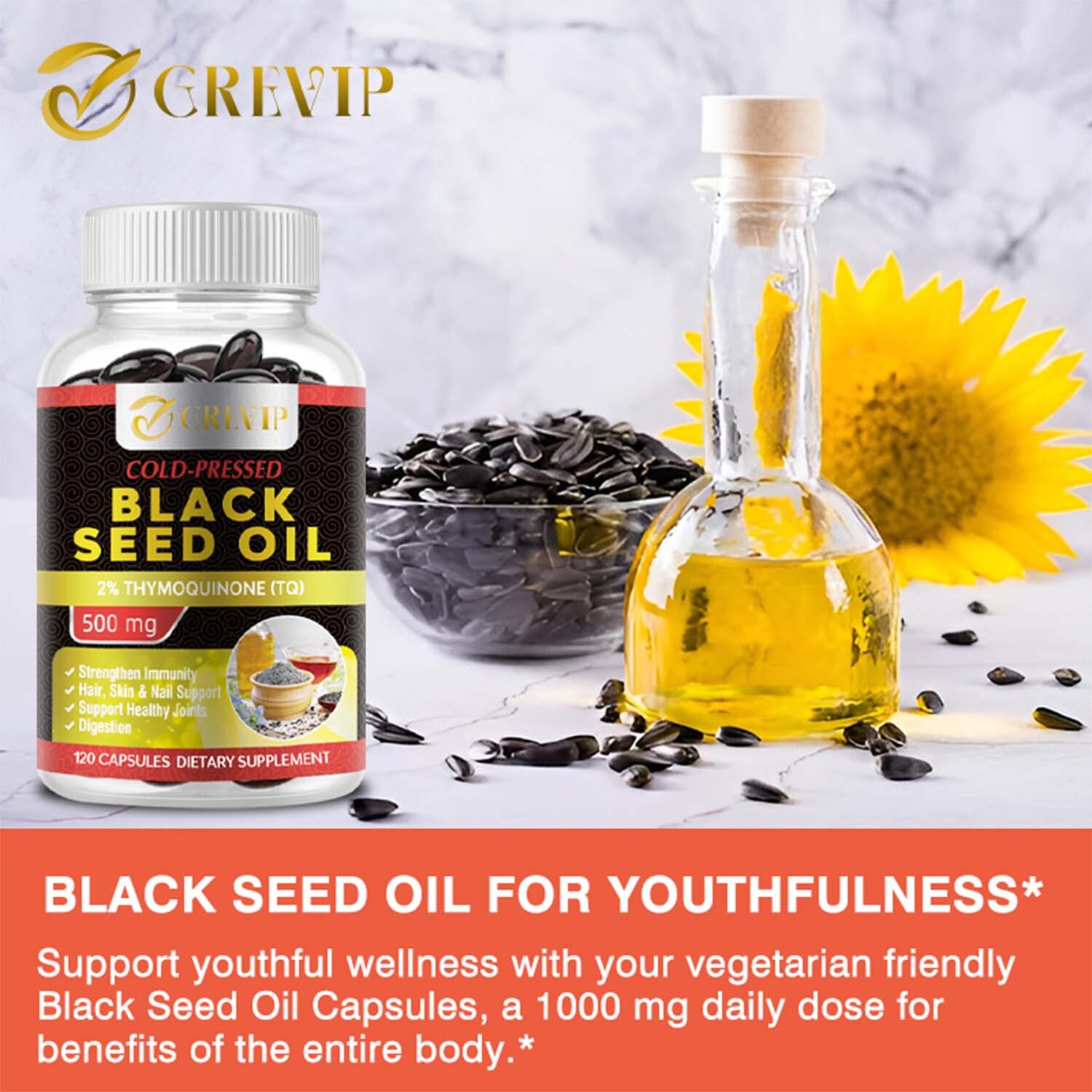 Black Seed Oil -100% Organic Pure Cold Pressed Cumin Nigella Sativa Thymoquinone