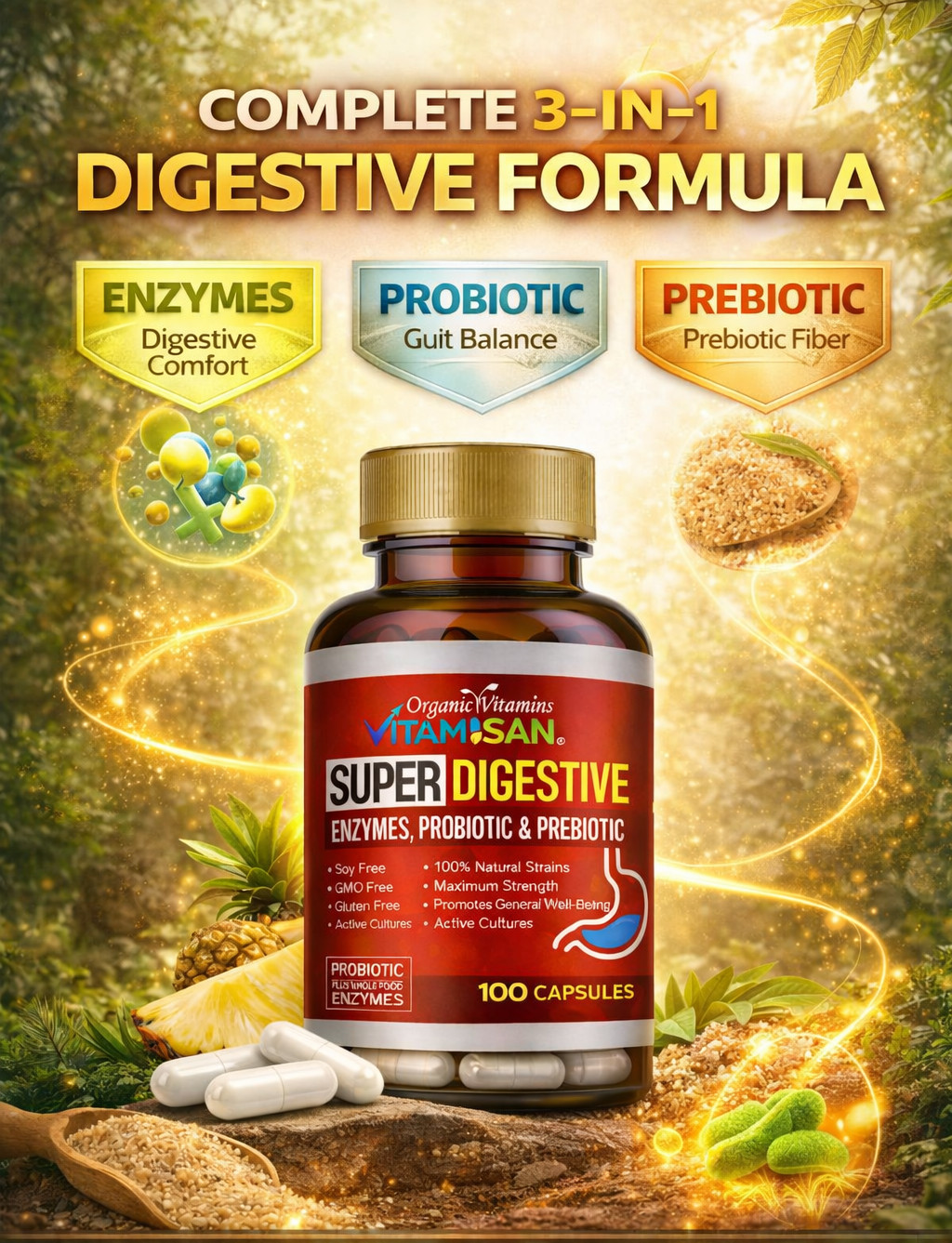 Daily Digestive Enzymes with Prebiotics Probiotics 100 capsules
