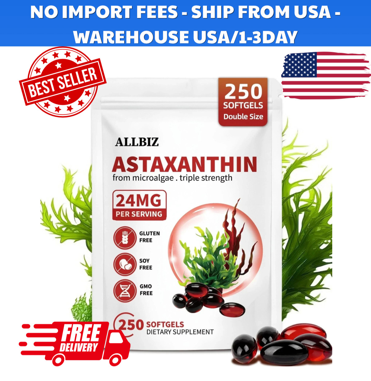 Astaxanthin 24mg | 250 Softgels | 250-Day Supply 250 Count (Pack of 1)