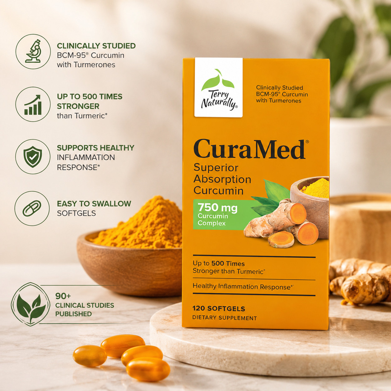 CuraMed Superior Absorption Curcumin 750mg 120 Softgels Terry Naturally Sealed