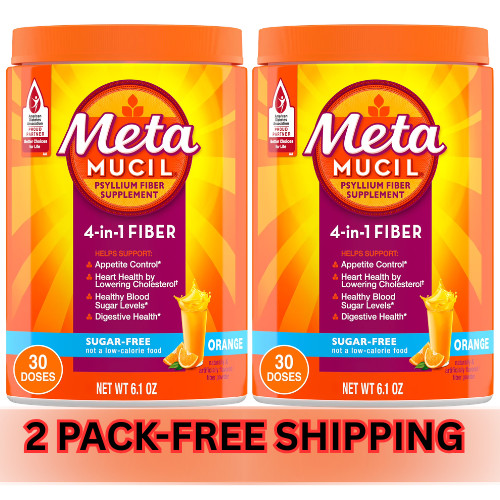 Metamucil 4-in-1 Fiber Sugar-Free Supplement (Orange) 6.1 OZ (2 Pack)